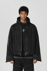 Veste américaine en denim brossé épais patchwork - 1874